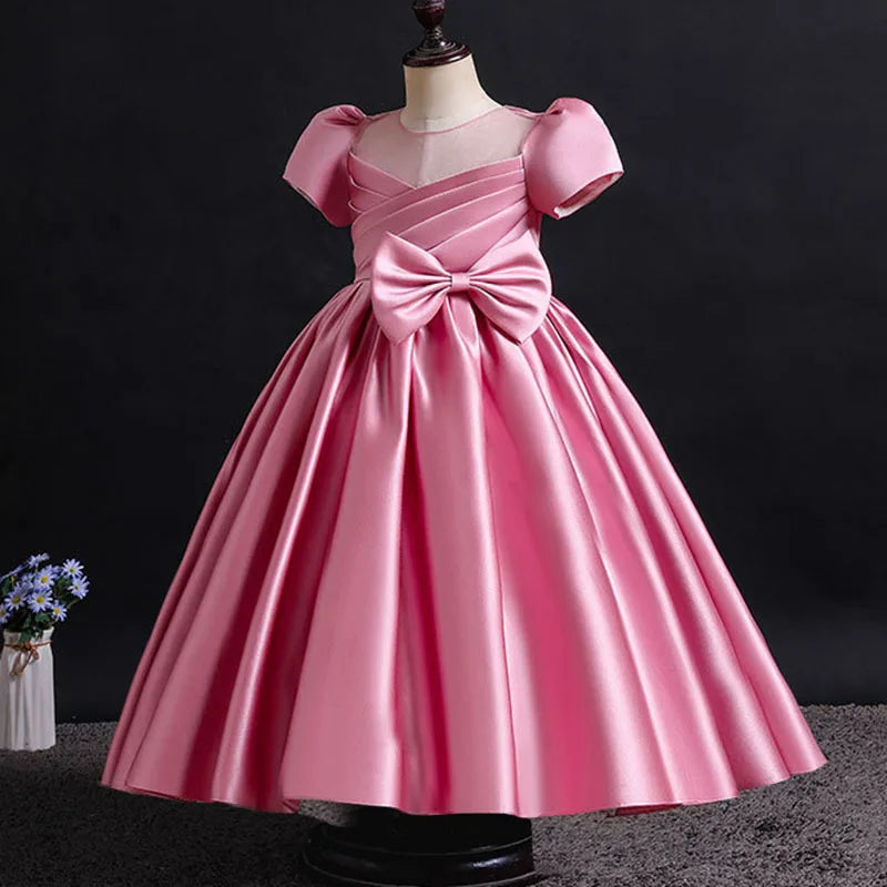 Maxy Girls Party Dresses Summer Luxury Elegant Bow Princess Dress Kids Baptism Lace Wedding Vest Birthday Evening Clothes 1-16 Year