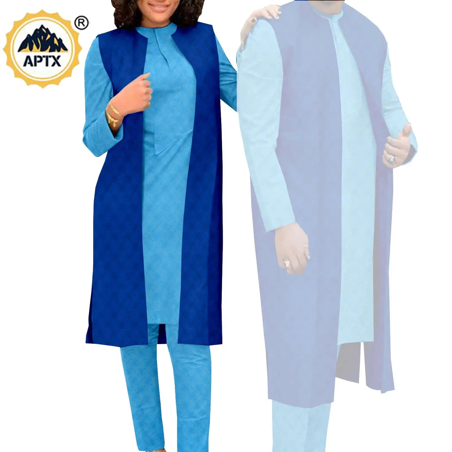 Amay Couples Clothes Bazin Riche Women Outfits 3 Pieces Sets Match Men Jacquard Shirt and Pants and Vest Jackets Sets Y22C029