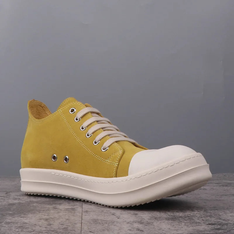 Visco Men Casual Shoes Genuine Leather Suede Yellow Flats Lace Up Low Sneakers Women Brand High Street Designers Luxury Owen Boots