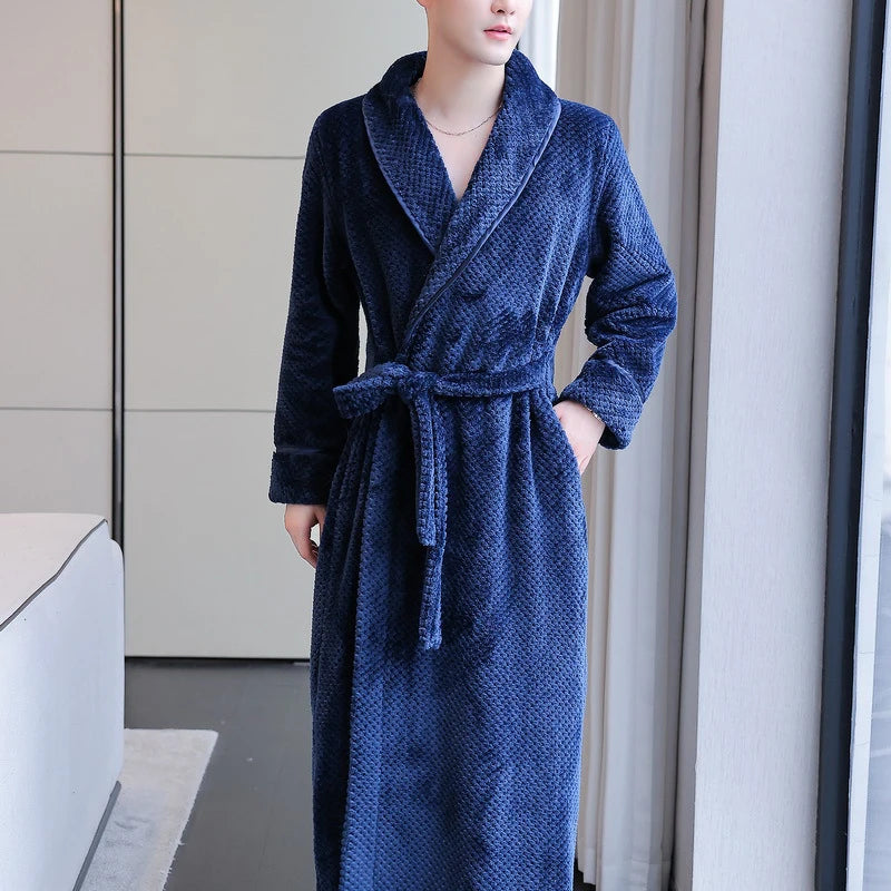 Maxy Autumn Winter Flannel Women Long Robe Nightgown Thicken Warm Bathrobe Sleepwear Loose Casual Coral Fleece Home Dress Lounge Wear