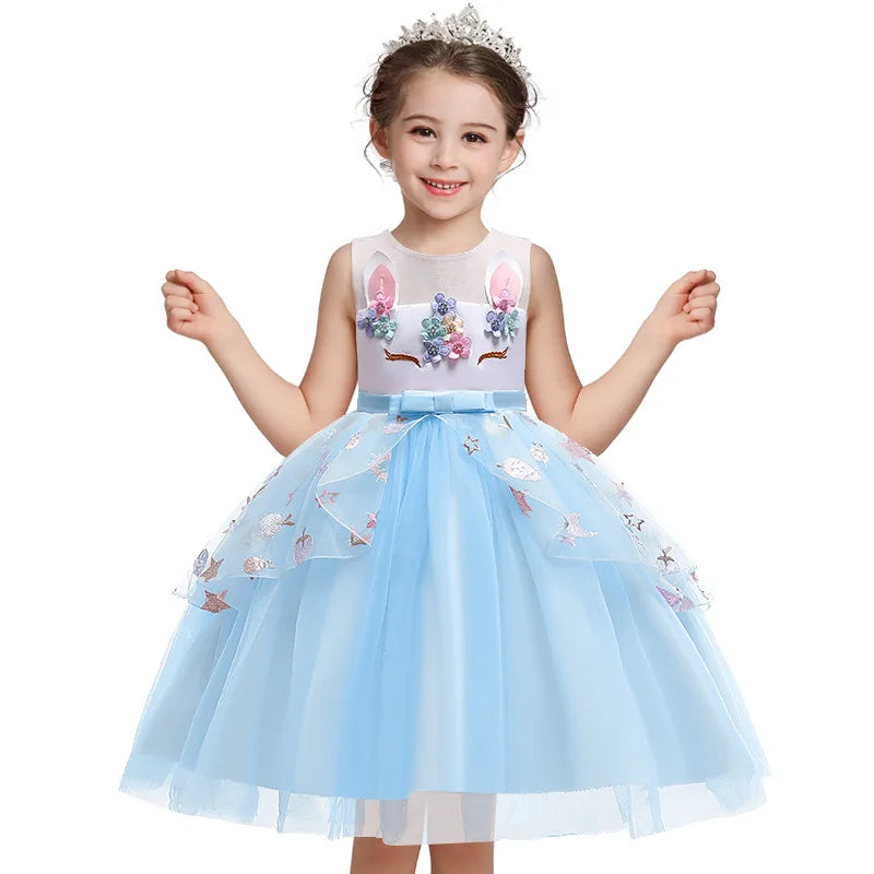 Maxy Unicorn Dress for Baby Girls Flower Princess Gown Kids Summer Clothes Toddler Girl Birthday Party Dress OLOME Bridesmaid Clothes
