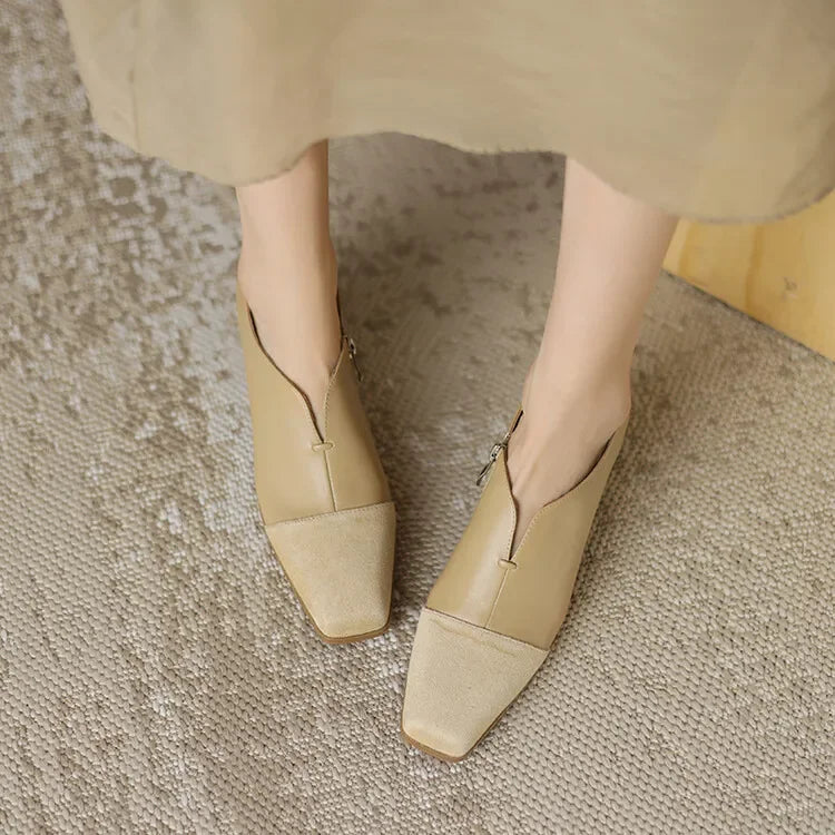 Maxy Autumn Genuine Leather Loafers French Square Toe Chunky Heel High Heels Winter Women Pumps Shoes For Women Zaptos Mujer