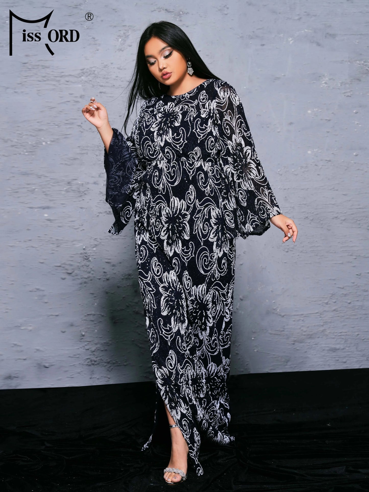 Momsey Plus Size 4XL Elegant Long Dress Women Summer Sequin Maxy Flare Sleeve Ruffled Loose Casual Robe Party Vestidos