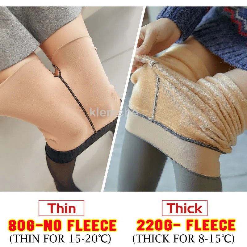 Zay Women's Fleece Tights Ladies Warm Winter Tights Leggings Thick Fleece Panty Fake Translucent Pantyhose Thermal Stockings Woman