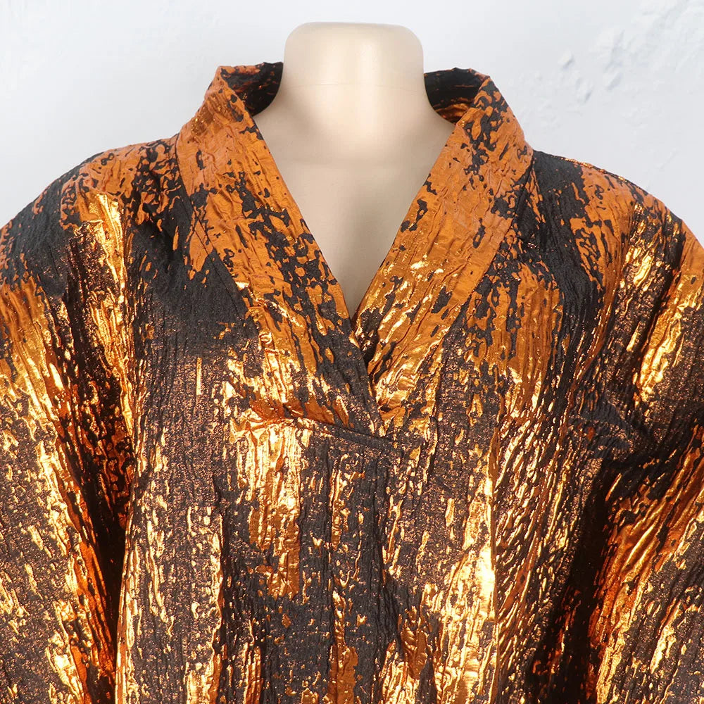 Maxy African American mother expensive custom hot gold jacquard fabric loose dress