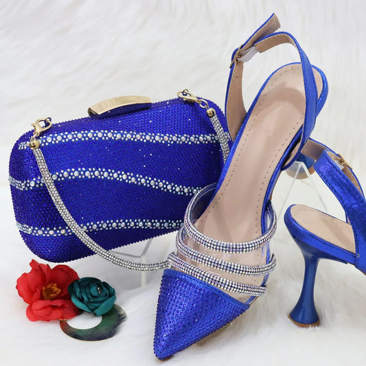 Maxy Summer Elegant Ladies Sandals Shoes and Bag Set Italian Rhinestone High Heels Shoes with Bags Nigerian Women Party Shoes