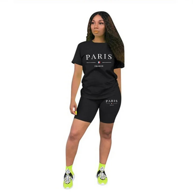 Maxy New Summer Womens Tracksuit Daily Casual Short 2 Piece Set Daily City Printing T-Shirts Shorts Outfits Jogging Womens Short Suit