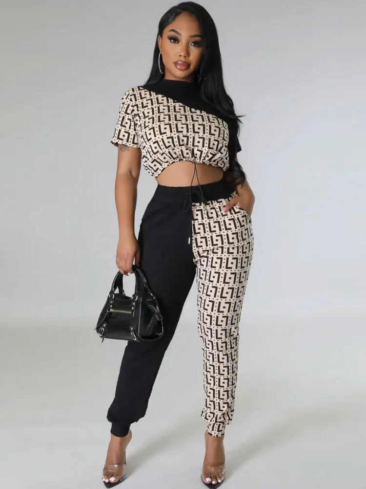 Maxy Two Piece Set Africa Clothes African New Dashiki Fashion Letter Print Suit Top And Trousers Pants Party For Women Outfits