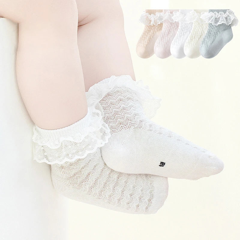 MILANCEL Summer Children's Mid Length Socks Baby Socks Mesh Hollow Lace Princess Socks Breathable Cotton Socks For Girls 0-5Y