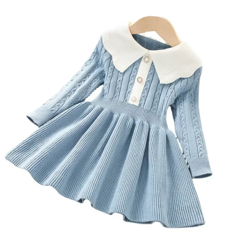 Maxy Girl Dress Winter Knitting Sweater Dress Autumn Long Sleeve Princess Dress Vestidos Warm Toddler Girl Clothes Kid Clothing