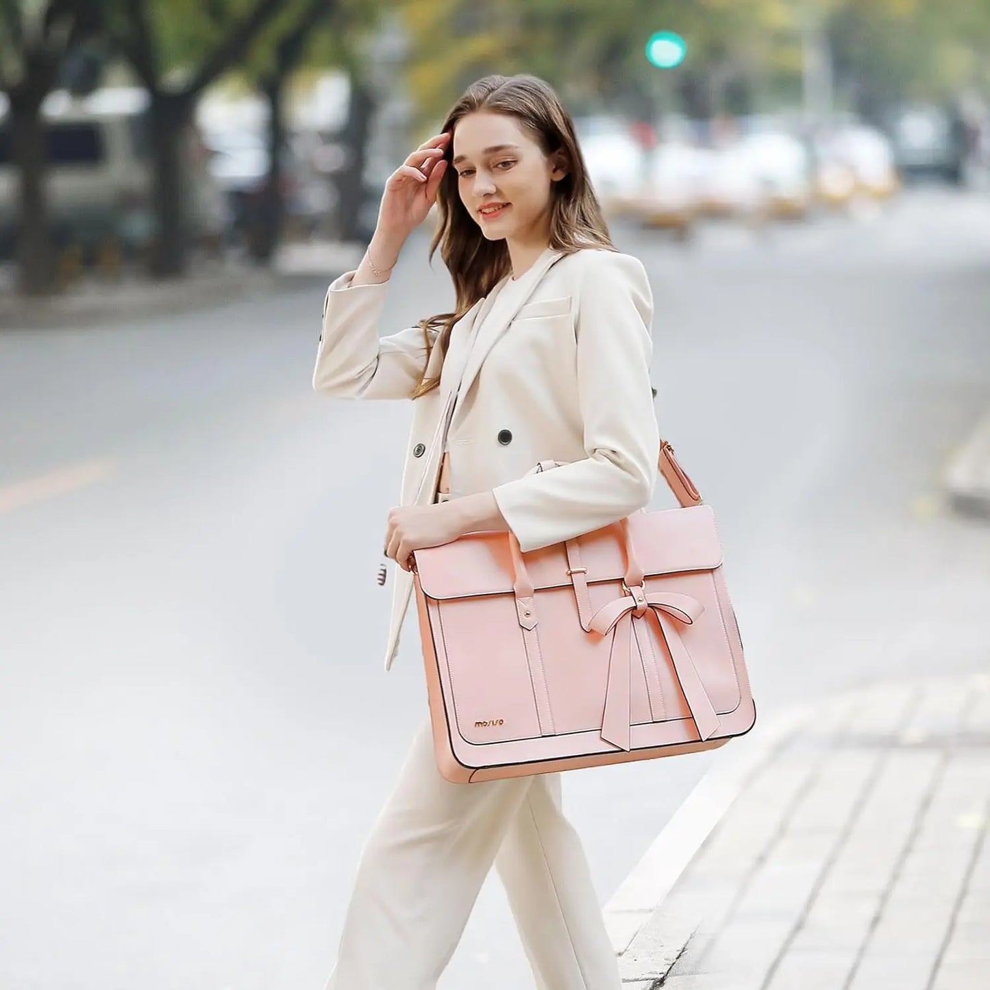 Maxy 13.3 14 15 16 17.3-inch Laptop Bag for MacBook Air Pro M3 M2 Notebook Women PU Leather Tote Laptop Shoulder Bag Backpack Handbag