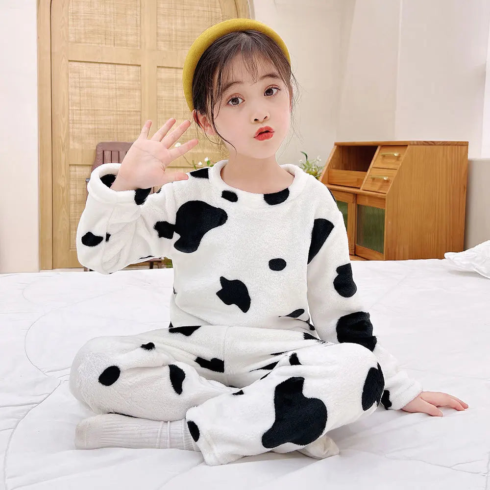 Maxy New 2024 Autumn Winter Kids Thick Warm Flannel Pajama Sets Baby Boys Girls Cartoon Long Sleeve O-neck Clothing Sleepwear Pyjamas