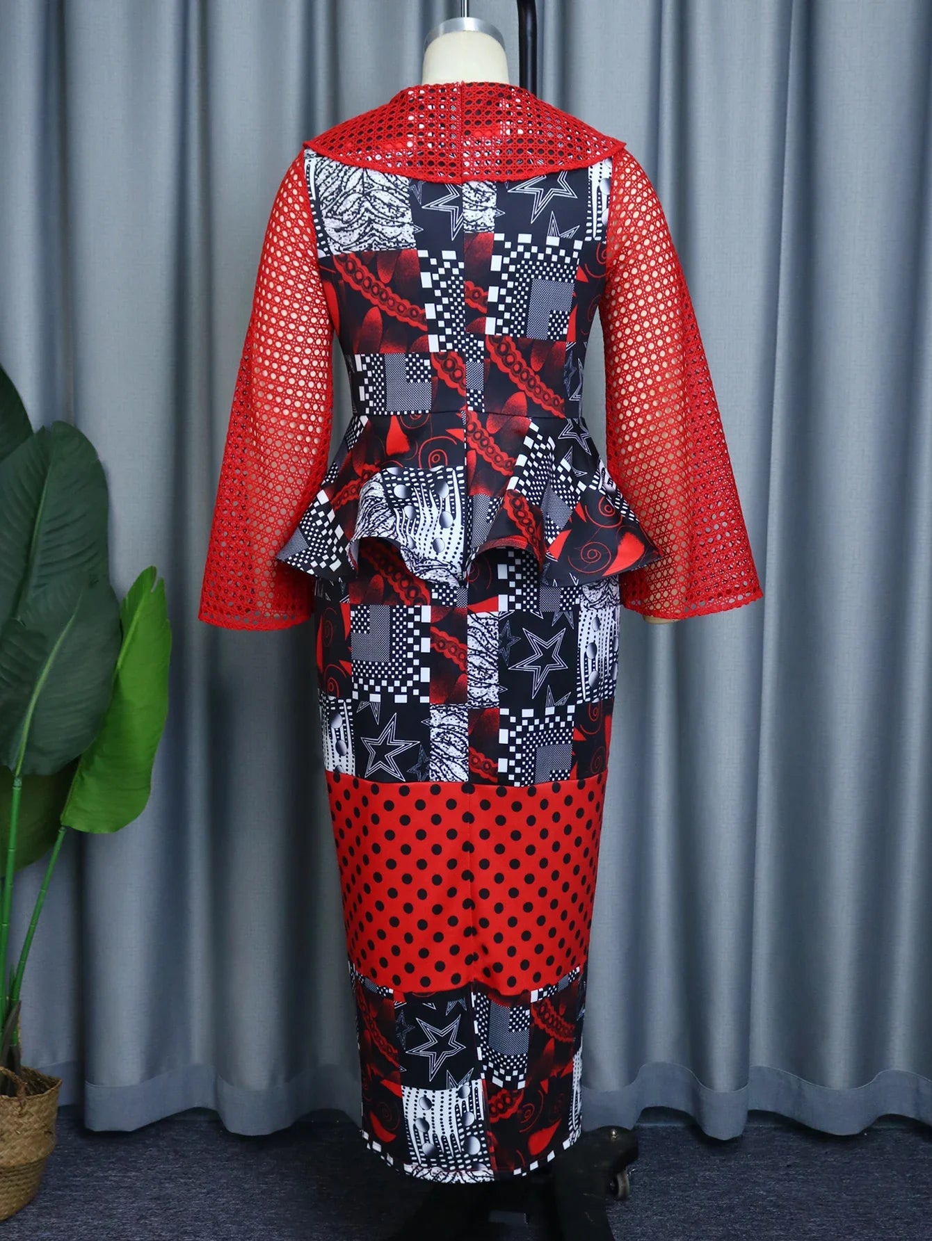 Printed Dress Women Floral 2024 Black Long Party Hollow Out Robes Patchwork Ruffle See Through Vintage Celebrate Occasion Gown