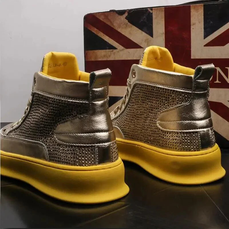 Visco Men's shoes Rhinestone Casual flats Platform ankle boots Motorcycle sneakers Zapatos Hombre A6