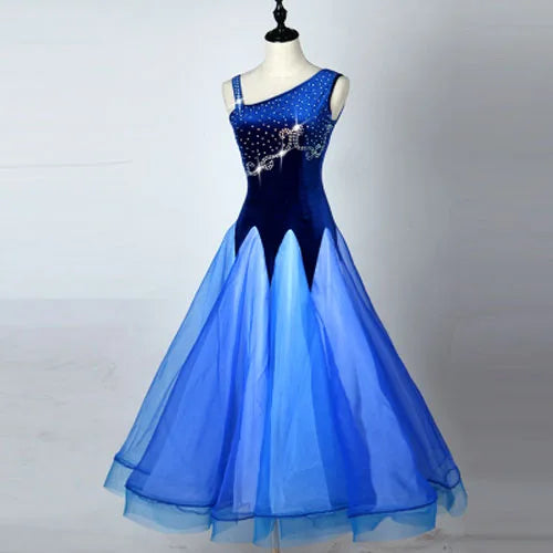 Maxy Waltz Ballroom Competition Dress Practice Wear Dance Performance Stage Costume Evening Party Gowns Rhinestones Big Swing