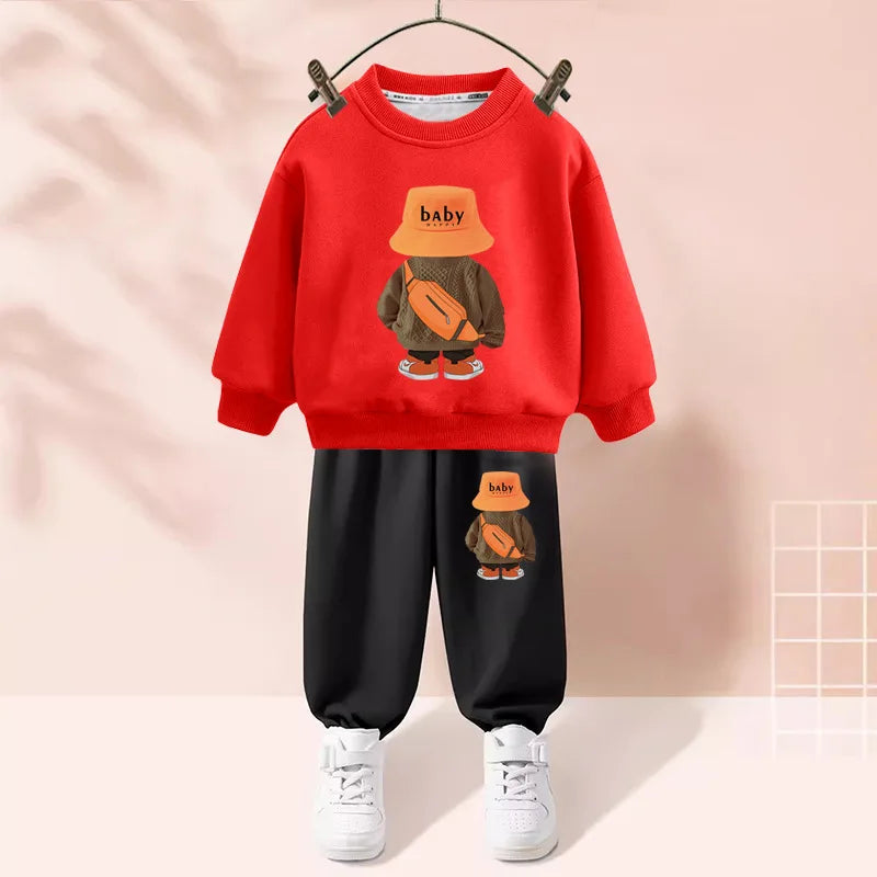 Maxy Autumn Baby Girl Boy Clothes Set Children Sports Cartoon Bear Sweatshirt Top and Pants Two Piece Suit 3-12 Years Kids Tracksuit