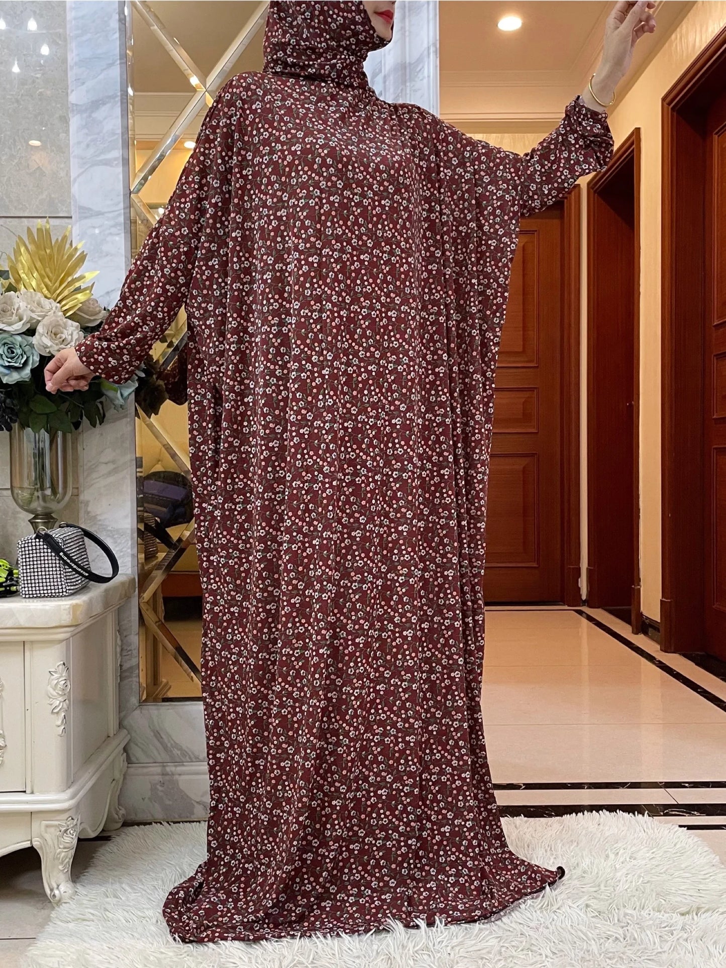 Maxy Muslim Women Hooded Abaya Turkey-African Prayer Garment Kaftan Dress With Hijab Floral Prints Dubai Saudi Robe Ramadan