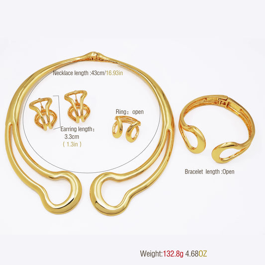 Maxy 18k Gold Plated Jewelry Set for Women Classic Design Shiny Necklace Hoop Earrings Bangle And Ring Fashion 4PCS Set Jewelry