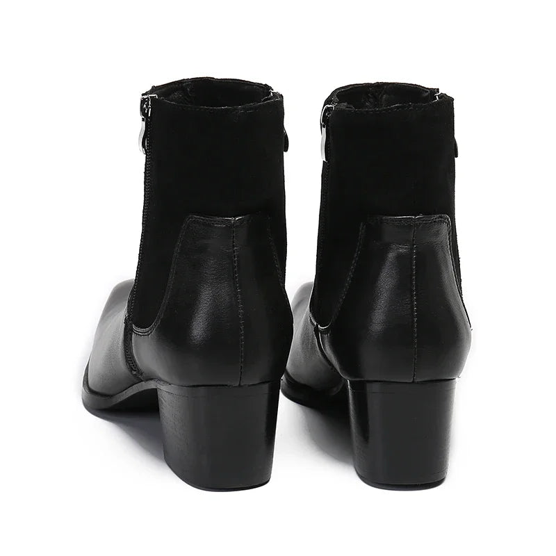 Amay Italian Business Black Male Real Leather Shoes Big Size Zipper Short Motorcycle Boot Classic Men Wedding Party Formal Dress Boot