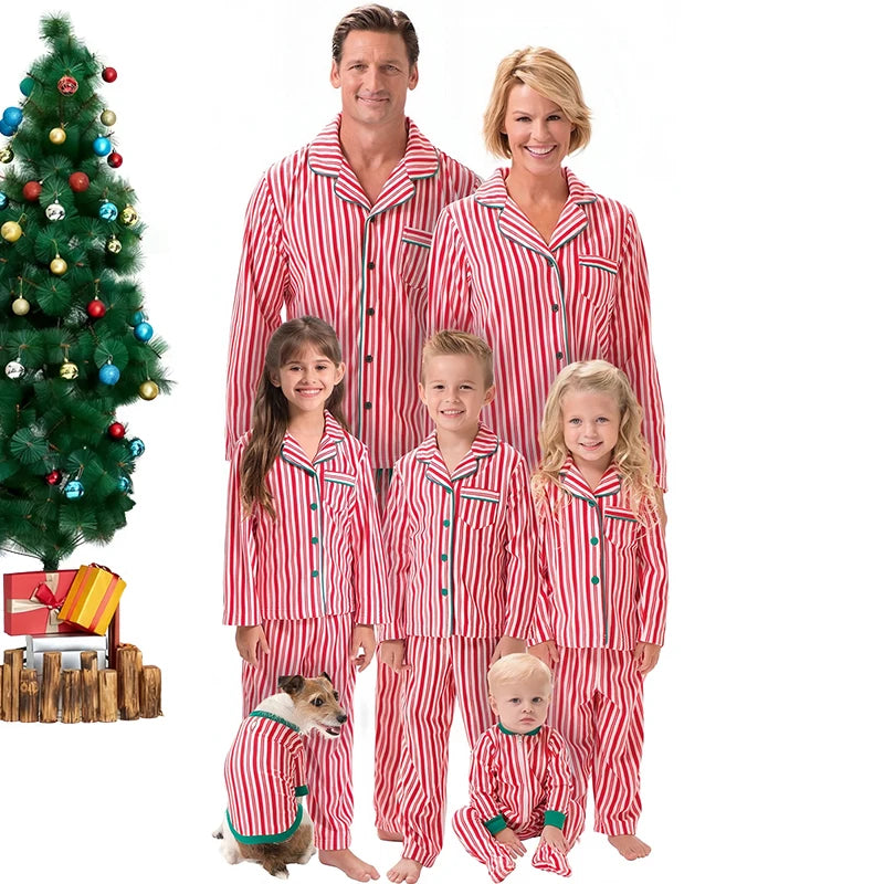 Maxy High Quality Christmas Pajama Sets for the Whole Family Matching Striped Print Pajamas Mom Dad Baby Kids Sleepwear Home Clothes