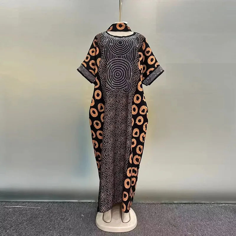 Maxy New Fashion Middle Eastern Glitter Style Loose Pocket Robe Print Elegant Ladies Plus Size Party Dress