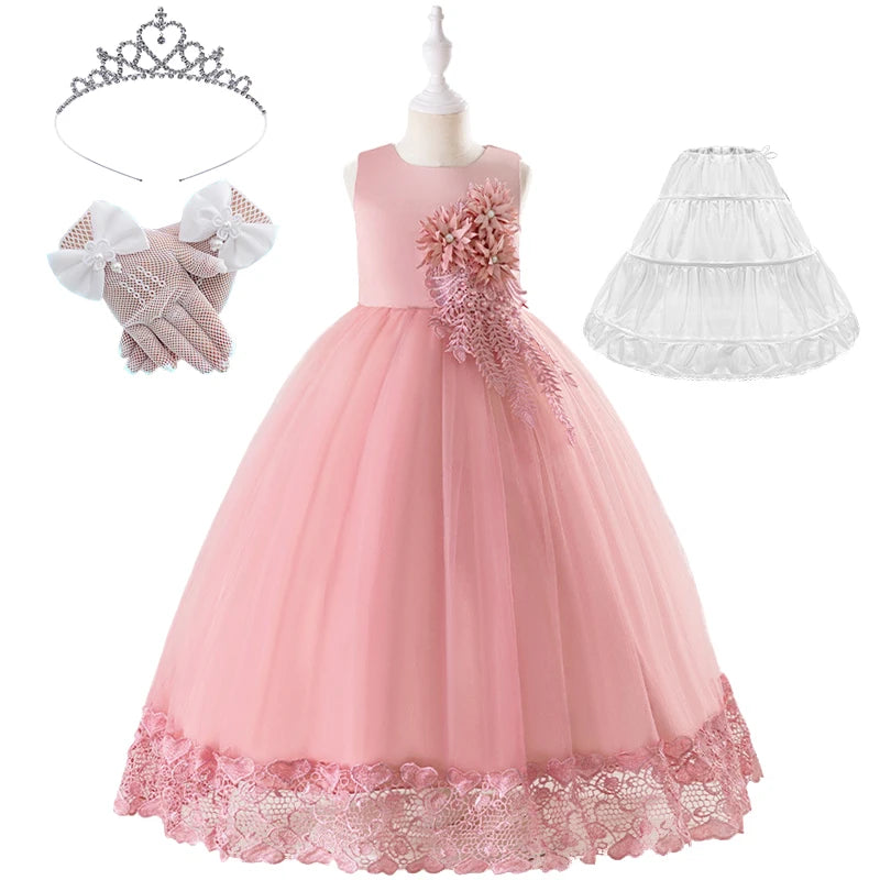 Maxy Luxury Little Girls First Communion Party Dresses Flower Girl Weddings Elegant Dresses for Girls White Evening Children Clothing