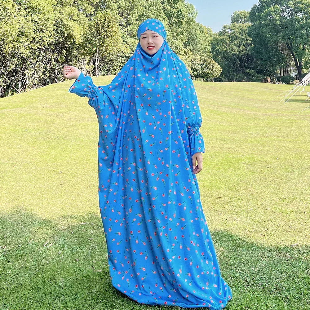 Maxy Prayer Dress Women Ramadan Islamic Clothing Formal Print Muslim Garment Hooded Dubai Turkey Namaz Long Jurken Abaya Hijab Gown