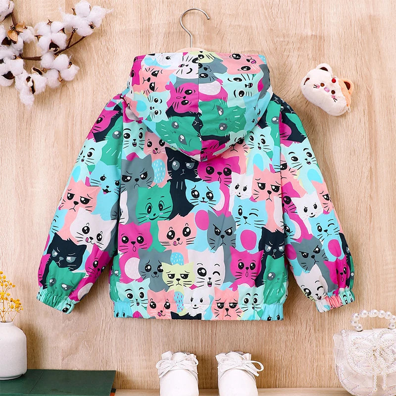 Maxy Autumn Jacket for Girls Coats Hooded Cat Pattern Baby Girls Clothes Outerwear Kid Sports Windproof Jacket Toddler Winter Clothes