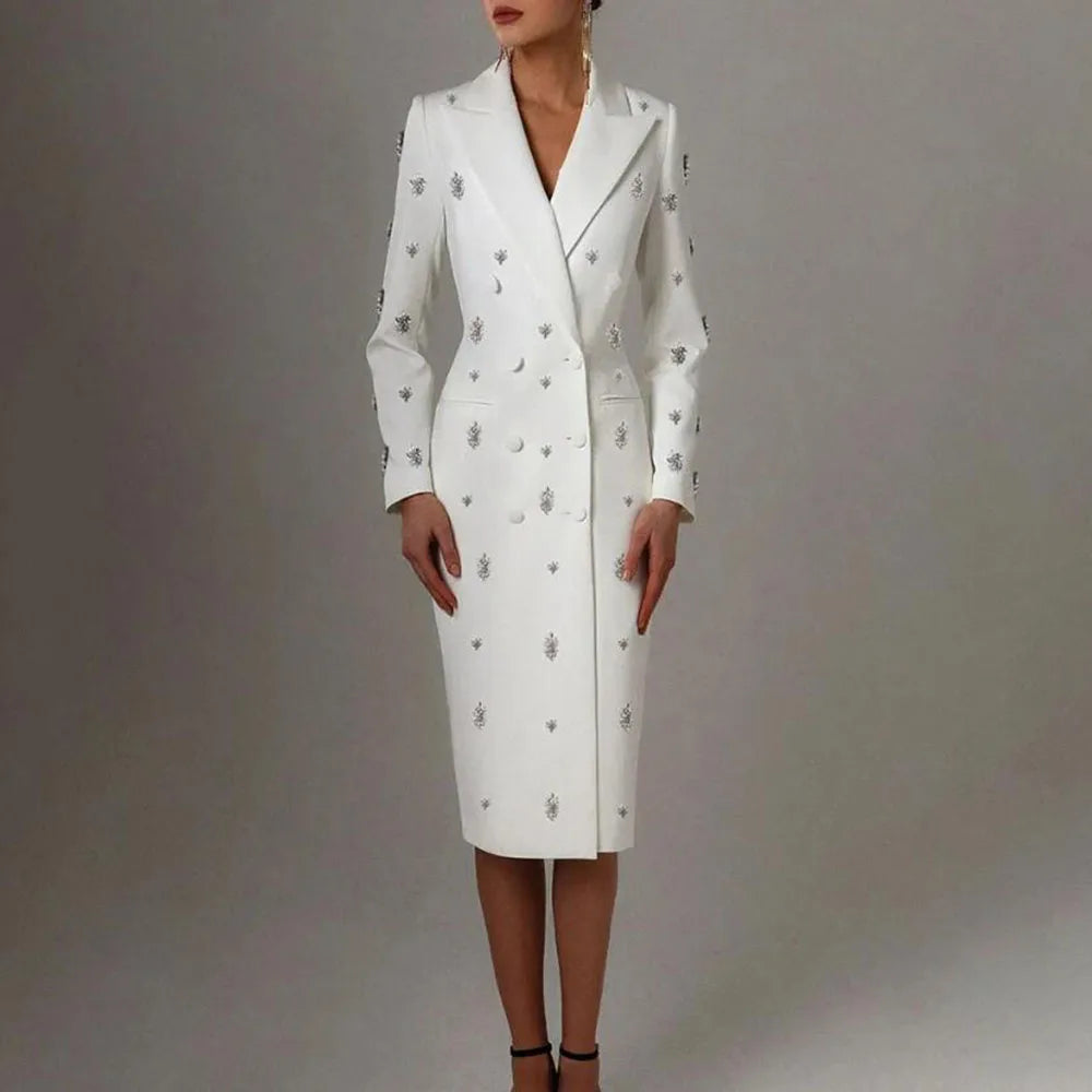 Maxy Handmade Beaded Women Suit Jacket Long Double-Breasted Coat Long Plus Size Bride Of Mothe Dress 1 Piece Ladies Business Blazer