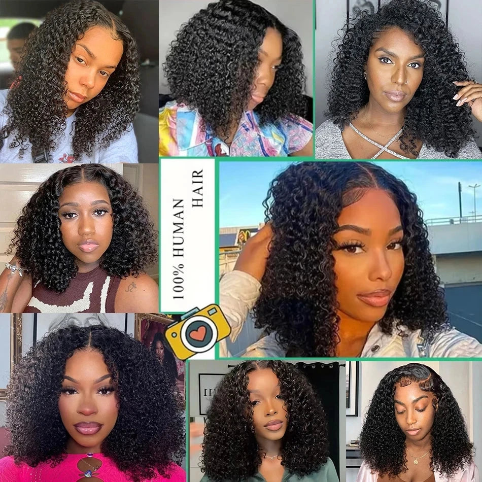 Maxy Glueless Human Hair Brazilian Short Kinky Curly Lace Frontal Wigs Wet And Wavy Pre plucked Hairline Ready To Go Wigs For Woman