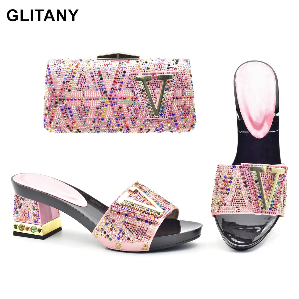 Maxy New Arrival Italian Shoes and Bags To Match Shoes with Bag Set Decorated with Rhinestone African Italian Party Shoes and Bag Set