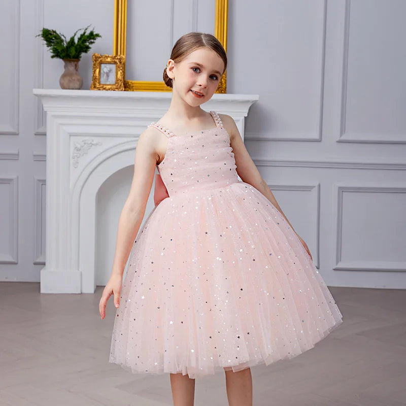 Maxy Girls Party Dress kids Elegant White Bridesmaid Dresses Wedding Prom Gown Birthday Party Luxury Evening Dress For Little Girls