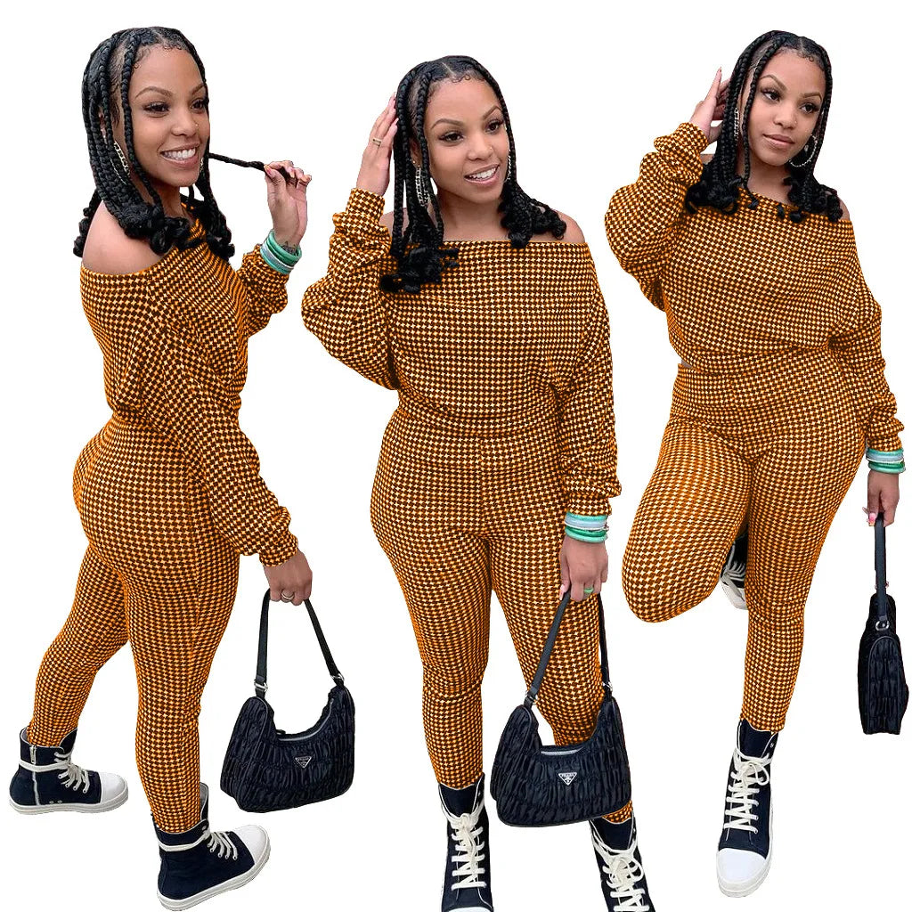 Maxy New Tracksuit For Women Plaid  Print Two Piece Set Casual 2 Pcs Outfits Long Sleeve Tshirts Pants Suits Matching Set