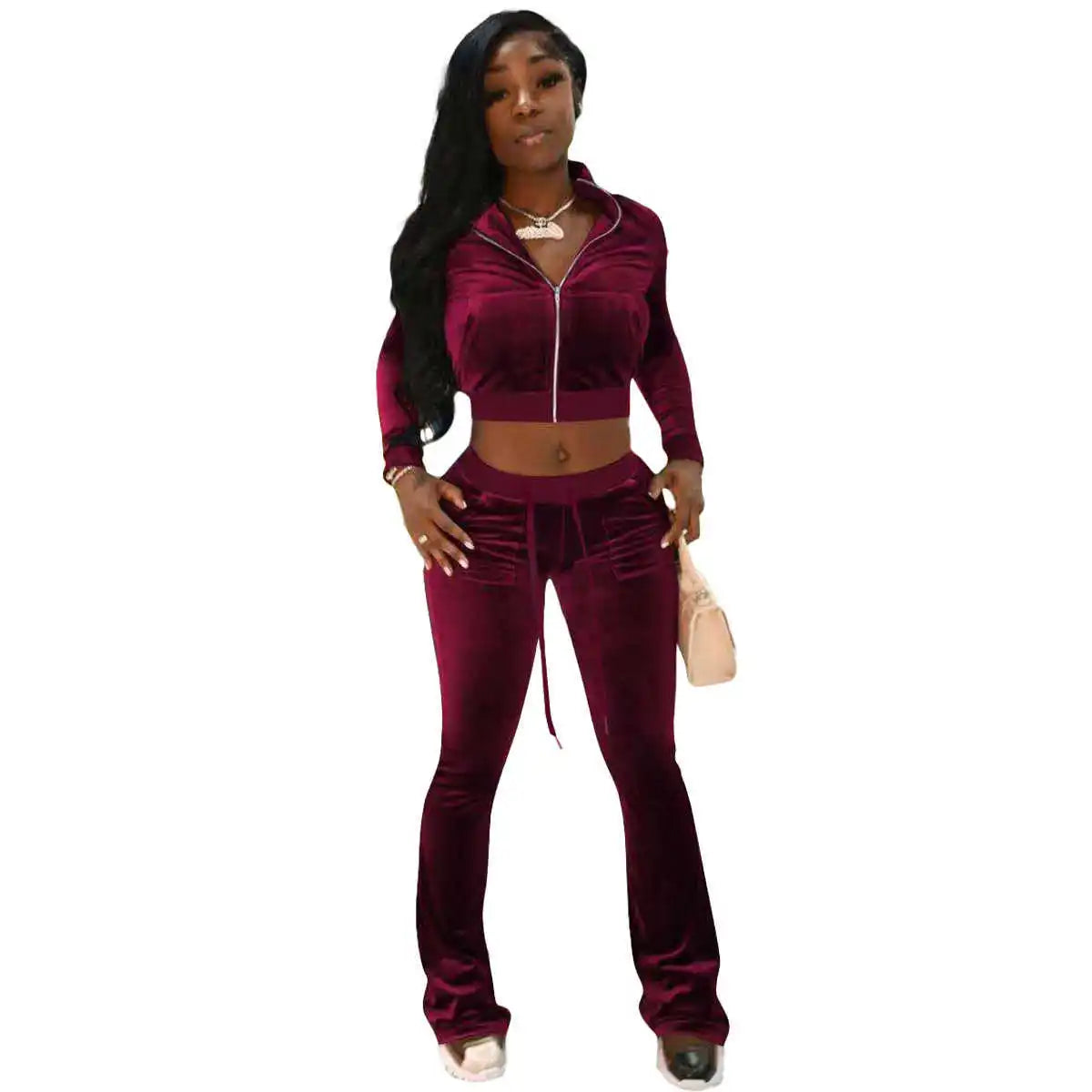 Velvet Women's Set  Fashion Zipper Long Sleeve Coat And Pants Ladies Sweatsuits Fall Winter Two 2 Piece Sets Outfits Tracksuit