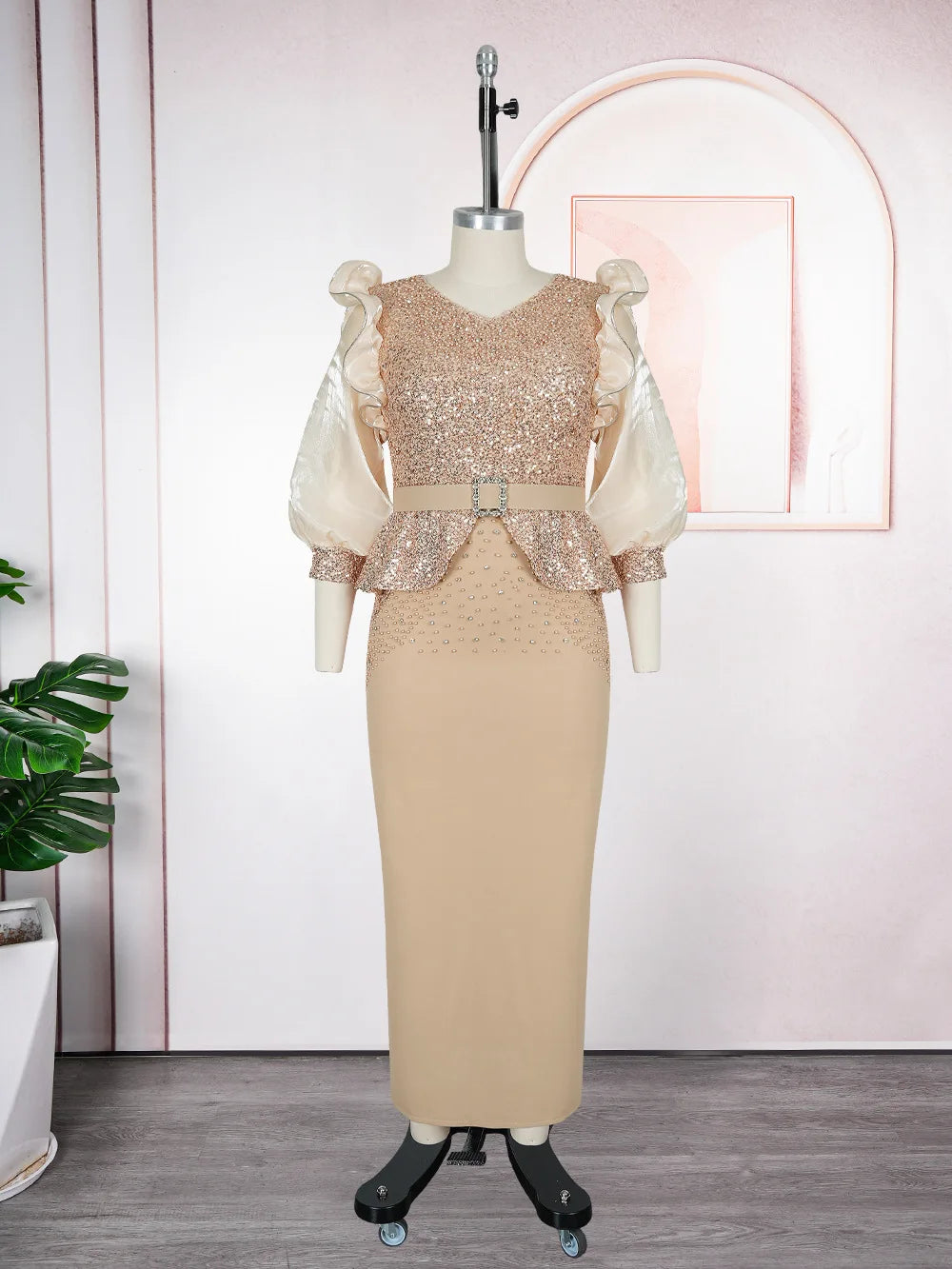 Maxy Dresses for Women Plus Size Ankara Dashiki Africa Clothing Sequin Evening Wedding Party Gown Abaya Turkey Kaftan Outfits