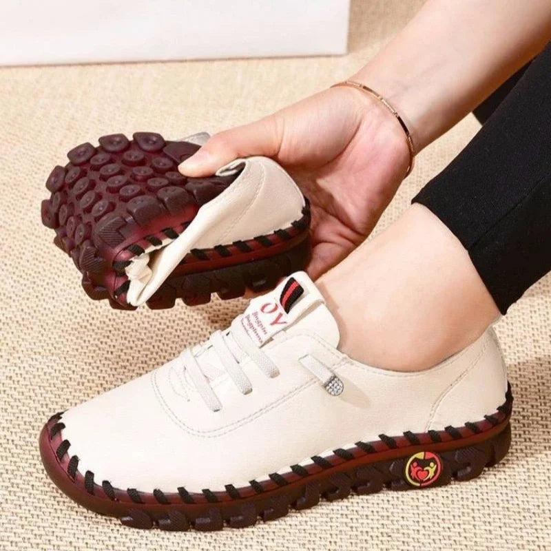 Maxy Women Sneakers Leather Loafers Shoes For Women Comfortable Slip On Shoes Hand Sewing Thread Mom Shoes zapatillas de mujer tenis