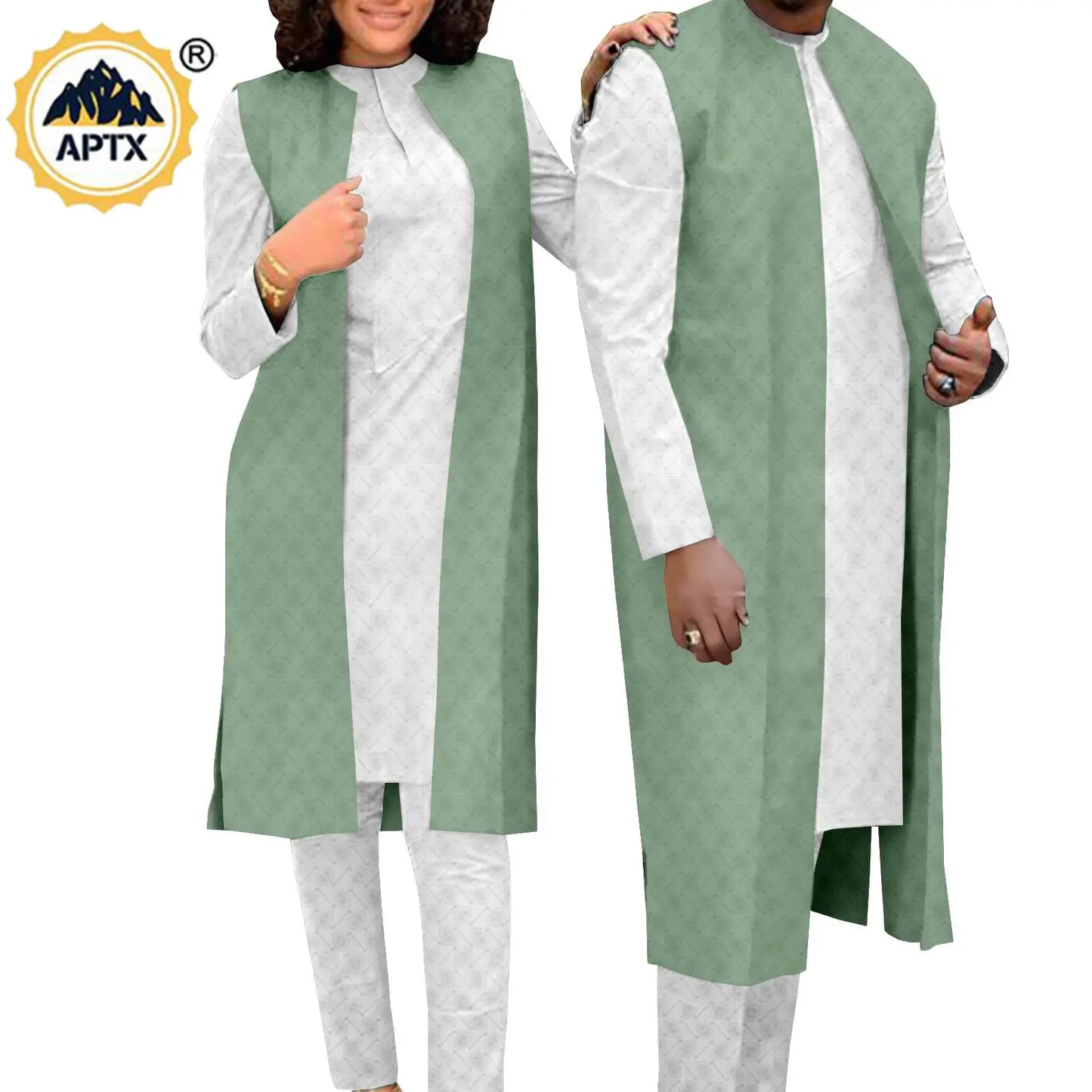 Amay Couples Clothes Bazin Riche Women Outfits 3 Pieces Sets Match Men Jacquard Shirt and Pants and Vest Jackets Sets Y22C029