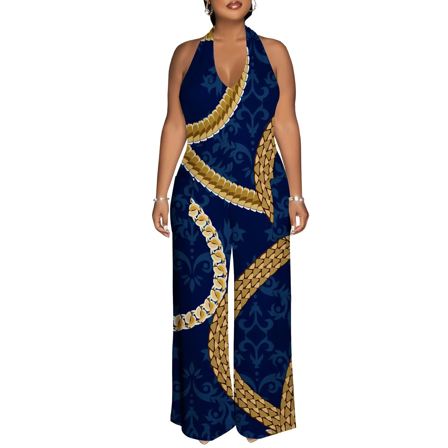 Maxy Bold Abstract Brushstroke Halter V-Neck Maxy Dress - Women's Modern Artsy Party Resortwear Evening Beachwear