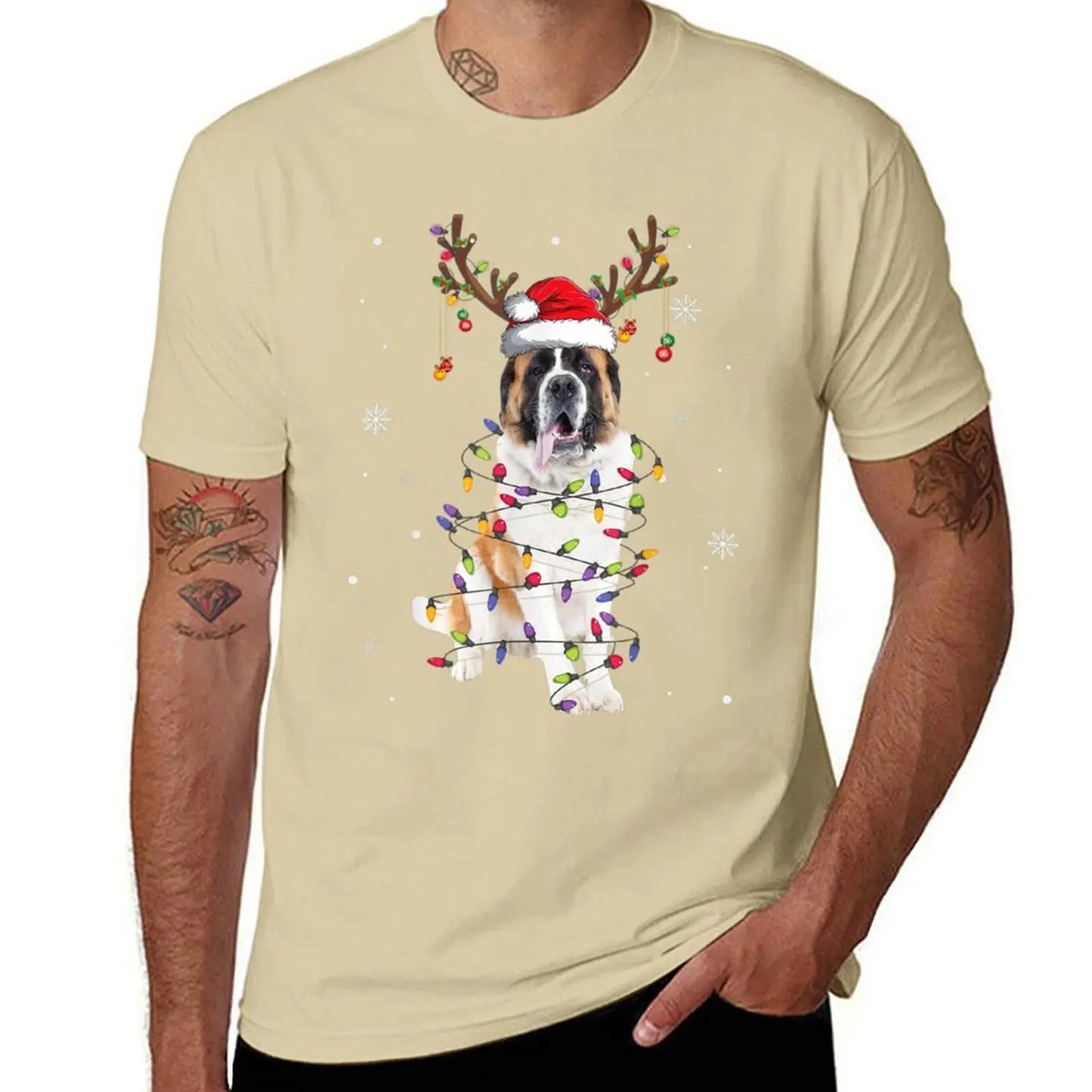 St Bernard Christmas Reindeer Santa Dog Lover Pajama T-Shirt korean fashion quick-drying summer clothes tees clothes for men