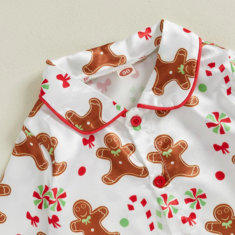 Babs Girl 2Pcs Christmas Pajamas Long Sleeve Gingerbread Print Shirt Pants Set Toddler Sleepwear