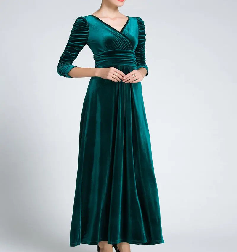 Maxy Women Clothing Plus Size Long Dress Velvet Autumn V-Neck  Evening Bridesmaid Party Prom Abayas Muslim kaftan African Maxy Dress