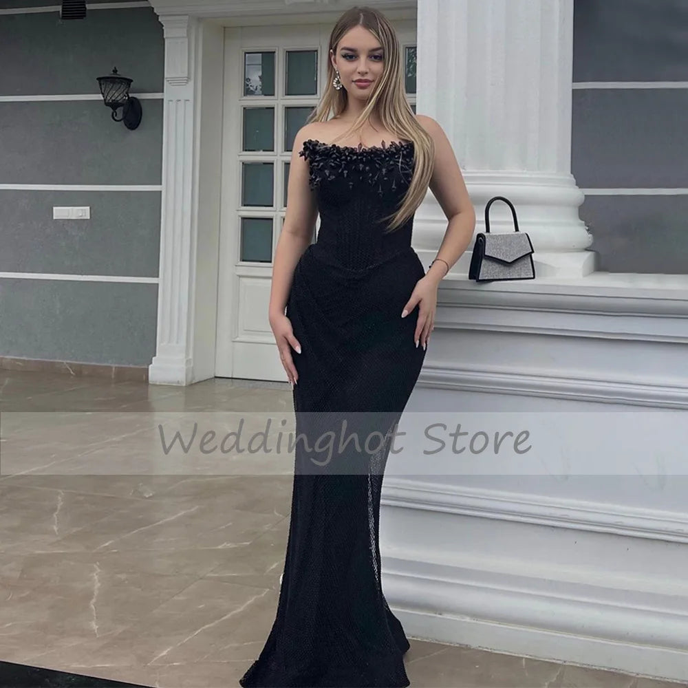 Maxy Black Mermaid Evening Dress Long Strapless Elegant Women's Party Gowns Trumpet Backless Sleeveless Luxury Prom