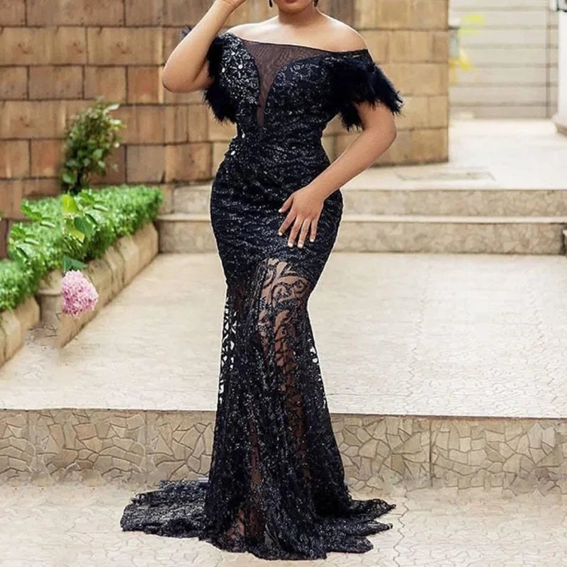 Amay Plus Size Women Dresses New Women's Dress One Shoulder Sequin Slim Fit Wrapped Hip Mermaid Evening Gift Dress