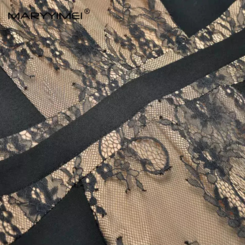 Amay Autumn and Winter Women's Dress Stand collar Long-Sleeved High waist Hollow Out Pretty Slim-Fit Hip Wrap Mermaid Dress