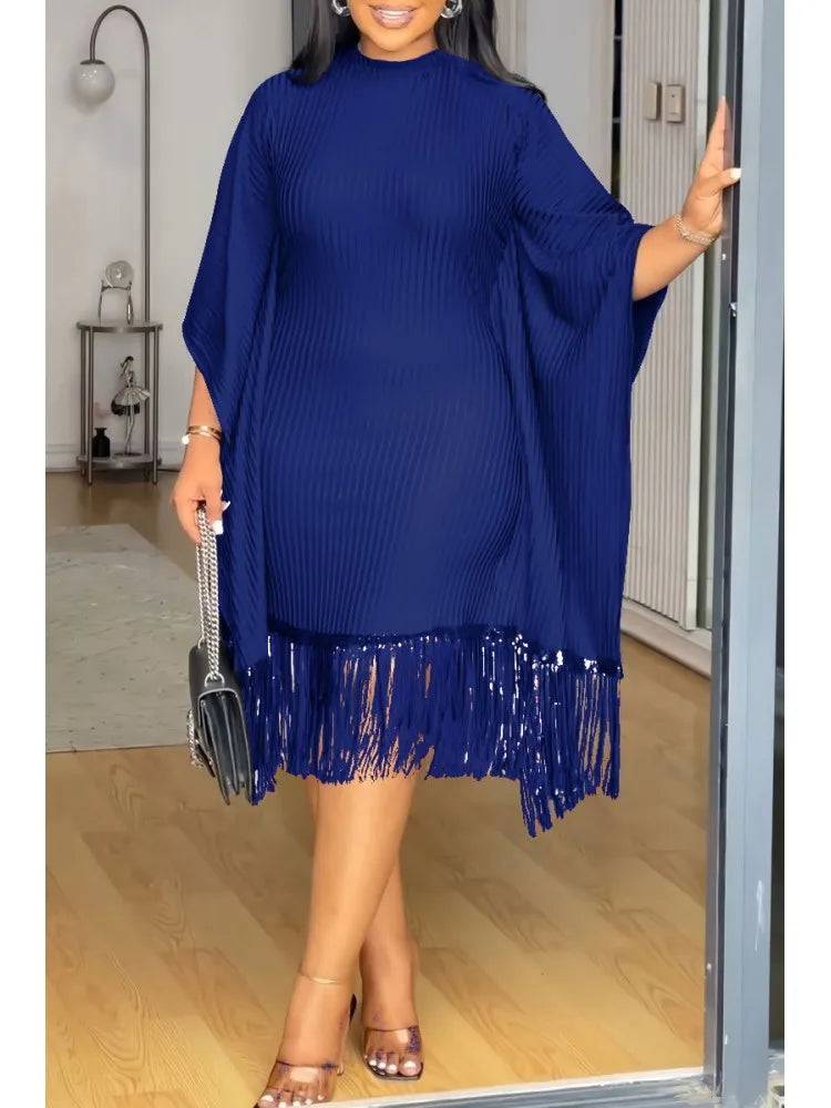 Amay Dresses for Women Elegant Dashiki Spring Autumn Tassel Sequin Dress Ladies Traditional Africa Clothing Fairy Dress