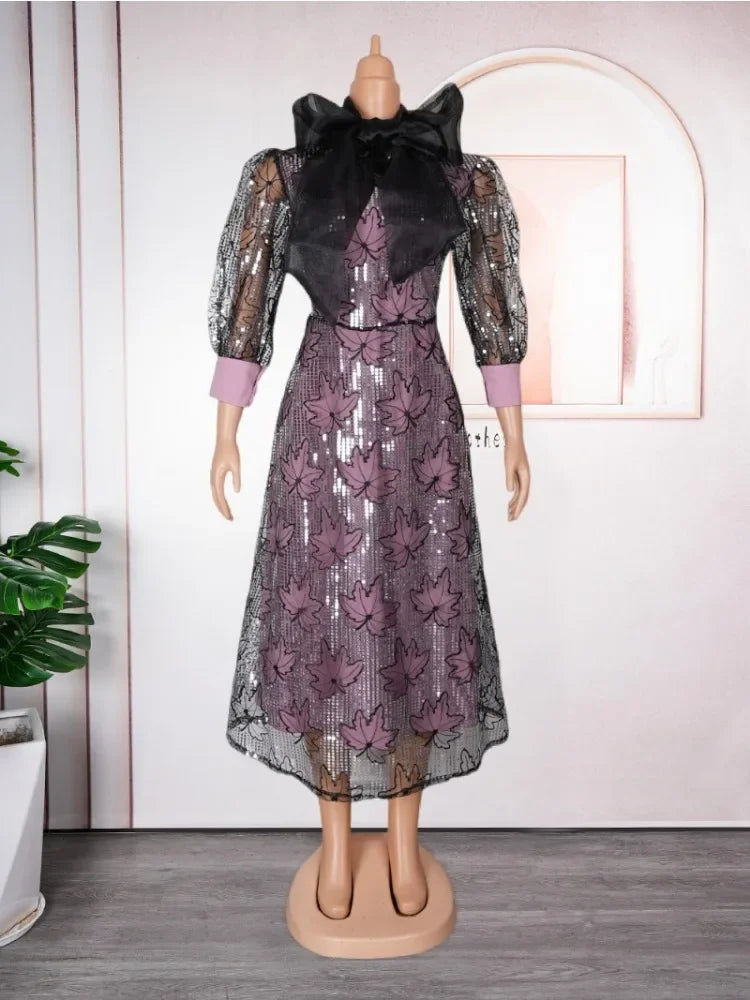 Maxy Plus Size African Elegant Party Dresses for Women New Fashion Chiffon Long Dress Kaftan Muslim Gown Ladies Clothing