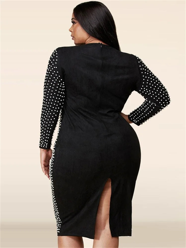 Amay Plus Size Dresses for Women Party Elegant Beading Slip Hem Maxi Dress Club Outfit Spring Clothes