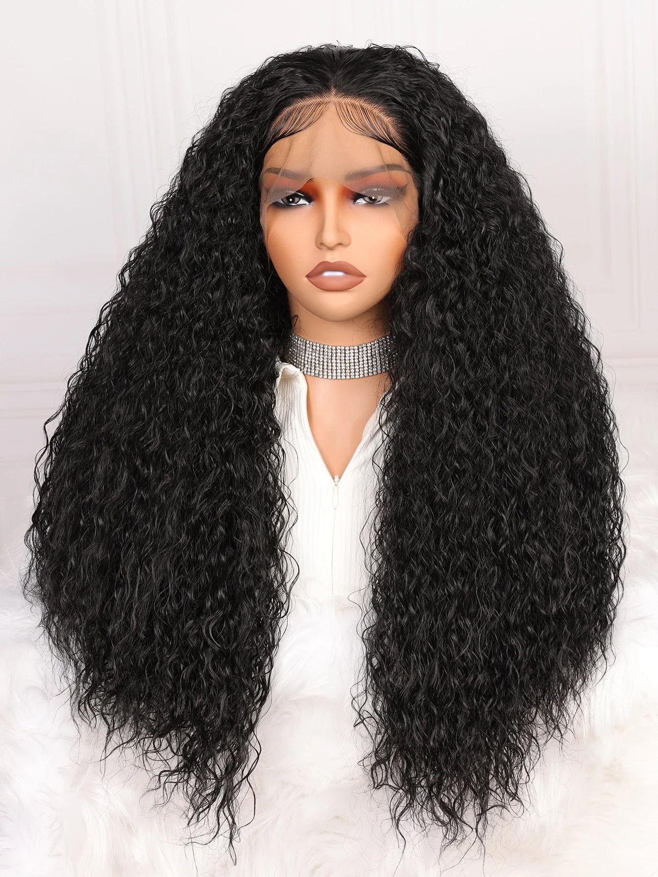 Amay Soft Glueless 180Density 26Inch Long Black Kinky Curly Deep Lace Front Wig For Women With Baby Hair Preplucked Daily