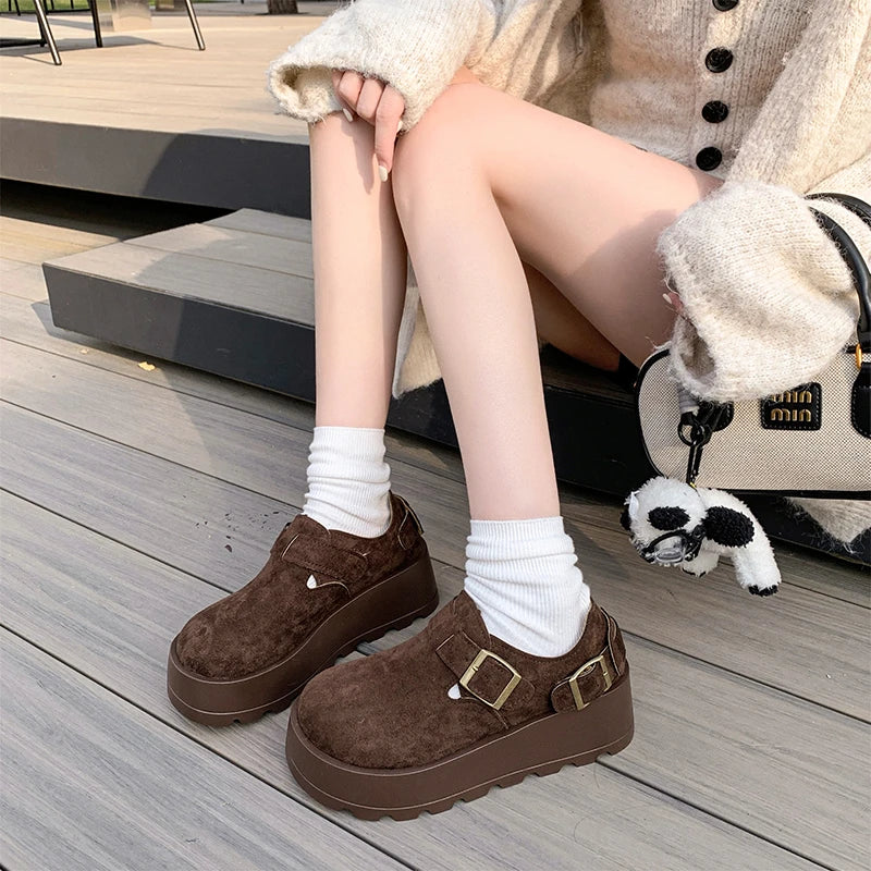 Maxy Women Hot Selling Classic Platform Shoes New Trend Brand Designer Casual Sneakers 5cm Height Increasing Flat Suede Loafers