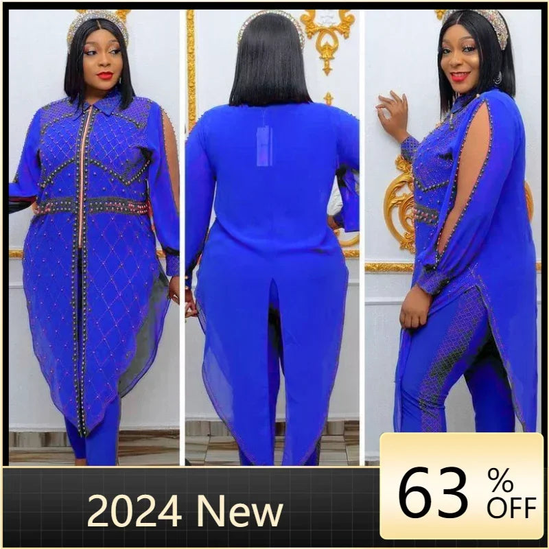 Maxy Autumn Women Long Sleeve Dashiki Two Pieces Sets Top and Long Pant African Clothes Women African Suit